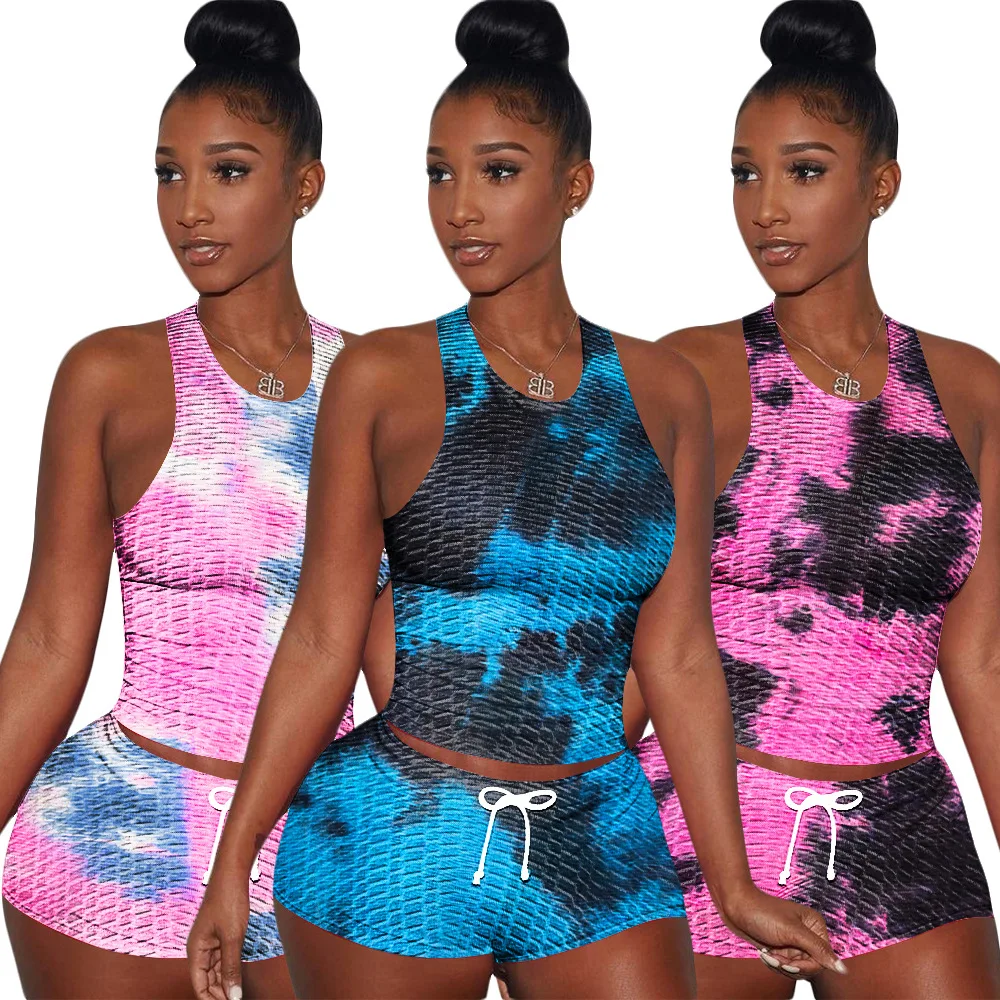 Ladies Sexy Two Piece Summer Women Fashion Tie Dye Ink Jacquard Sleeveless Bubble Fitness Yoga Shorts Sports Suit Women
Ladies Sexy Two Piece Summer Women Fashion Tie Dye Ink Jacquard Sleeveless Bubble Fitness Yoga Shorts Sports Suit Women