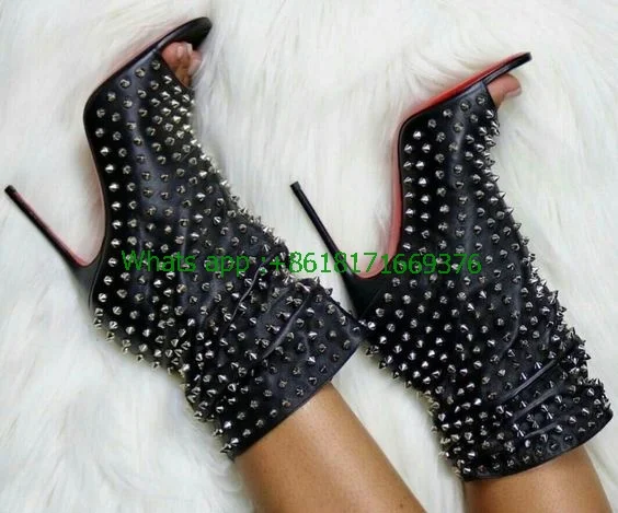 Sales Ladies Sexy Spike Mid-calf Peep Toe Rivet Boots zapatos mujer Fsahion Thin High Heels Boots Women Show Big size 43 Shoes
Sales Ladies Sexy Spike Mid-calf Peep Toe Rivet Boots zapatos mujer Fsahion Thin High Heels Boots Women Show Big size 43 Shoes