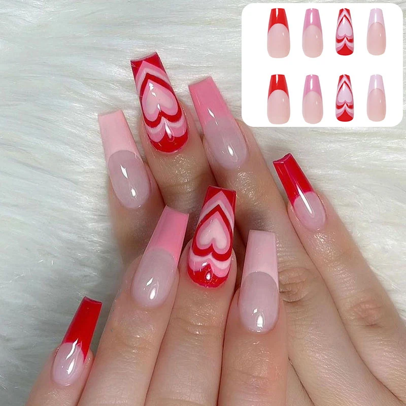 24Pcs Extra Long Fake Nails Elegant Love Heart Artificial Coffin Nail With Glue French Ballerina Artificial Full Cover Nail Tips
24Pcs Extra Long Fake Nails Elegant Love Heart Artificial Coffin Nail With Glue French Ballerina Artificial Full Cover Nail Tips
