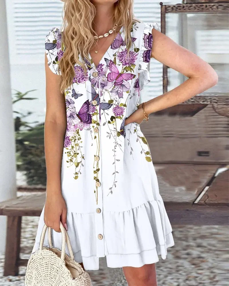 CHAXIAOA 1 Piece Summer 2022 Women Butterfly Floral Print Ruffle Hem V-Neck Casual Dress
CHAXIAOA 1 Piece Summer 2022 Women Butterfly Floral Print Ruffle Hem V-Neck Casual Dress