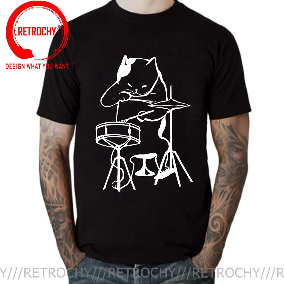 

The Musician Cat Playing Drums T-Shirt Funny Birthday Gifts For Men Male Drummer Cat lover Cool Cartoon T Shirt Hip Hop Tshirt