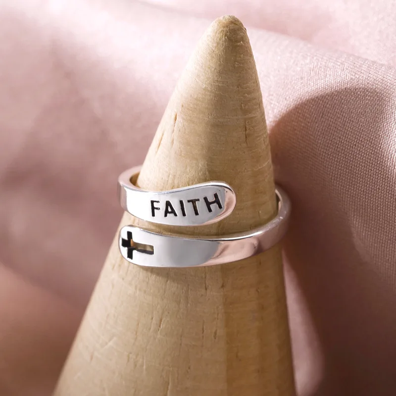 Ring Letter Womens Fashion Jewelry Hollow Cross Faith Letter Finger Rings Silver Color Girls Charms Adjustable Ring Jewellery
Ring Letter Womens Fashion Jewelry Hollow Cross Faith Letter Finger Rings Silver Color Girls Charms Adjustable Ring Jewellery