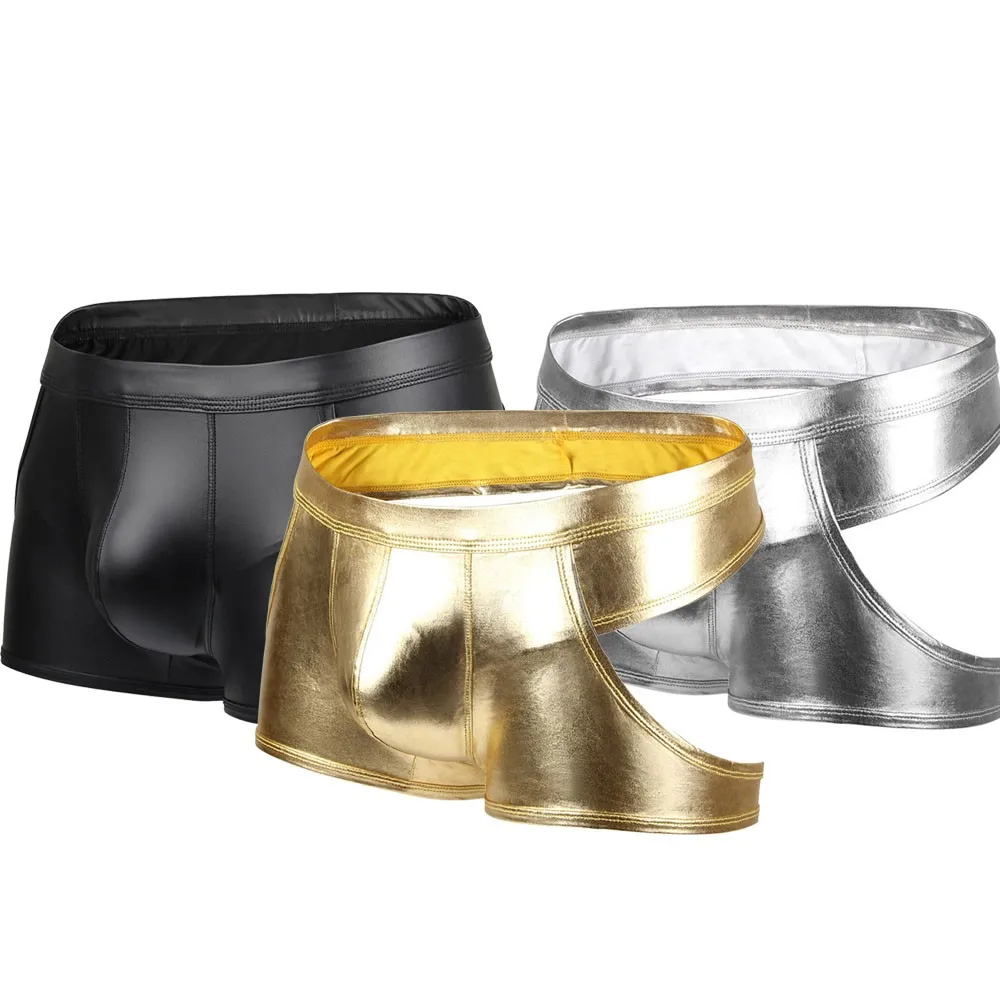 Men Boxer Shorts Low Waist Sexy Nightclub Stage Patent Leather Panties Underwear Faux Leather Underpants Wet Look Glossy Panties
Men Boxer Shorts Low Waist Sexy Nightclub Stage Patent Leather Panties Underwear Faux Leather Underpants Wet Look Glossy Panties