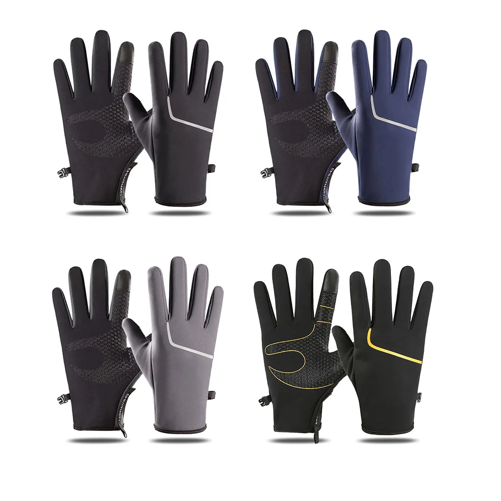 

Зимние Термические перчатки сенсорный экран со светоотражающей полосой, для холодной погоды, противоскользящий, цвет черный