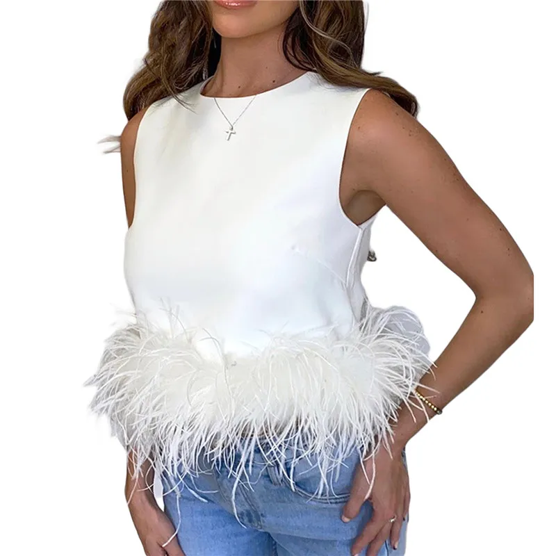 Женские облегающие майки, однотонные летние кроп-топы без рукавов с нашивкой в виде перьев, женская жилетка, топы, уличная одежда, фея, гранж 2022 
Женские облегающие майки, однотонные летние кроп-топы без рукавов с нашивкой в виде перьев, женская жилетка, топы, уличная одежда, фея, гранж 2022
