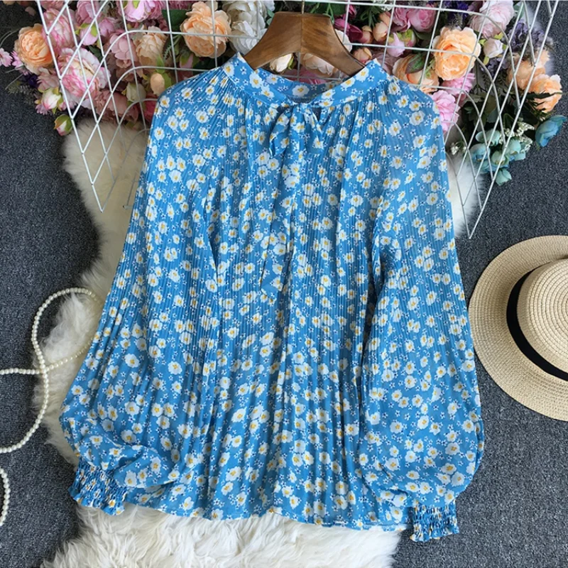 Retro Flower Print Shirts Lantern Sleeve Women Tops Office Korean Blouse Spring Fall Bow Collar Pleated Tops Blusas Femininas
Retro Flower Print Shirts Lantern Sleeve Women Tops Office Korean Blouse Spring Fall Bow Collar Pleated Tops Blusas Femininas