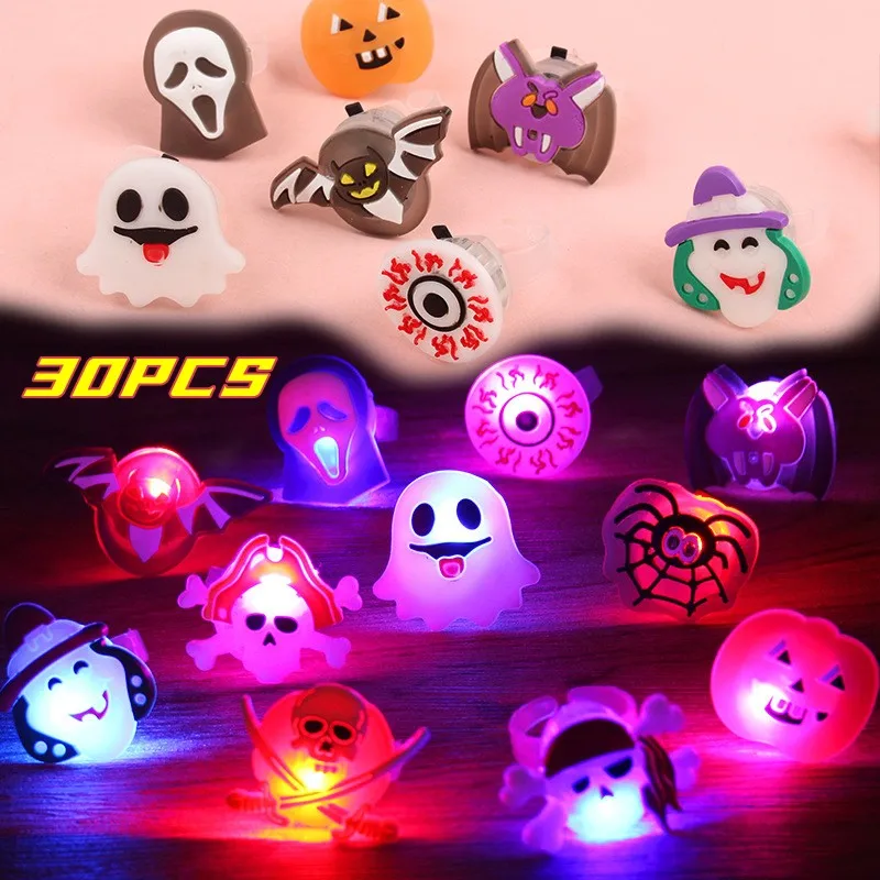 

Flashing Led Light Up Rings Birthday Favor Glowing Horror Pumpkin Open Rubber Ring Flash Glowing Party Halloween XMAS Decor