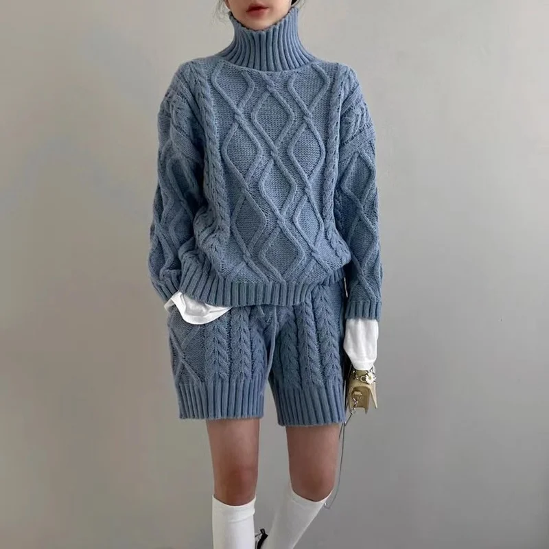 Women's Winter Thicken Knitted Two Piece Set Outfits Shorts Sets Full Sleeve Turtleneck Pullover Sweaters & High Waist Shorts
Women's Winter Thicken Knitted Two Piece Set Outfits Shorts Sets Full Sleeve Turtleneck Pullover Sweaters & High Waist Shorts