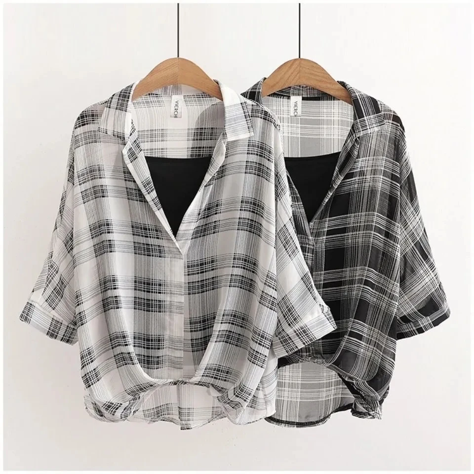 Plaid Sunscreen Women's T-Shirt Long Sleeve Loose Casual Black Summer Clothing Design Blouses 2022 New
Plaid Sunscreen Women's T-Shirt Long Sleeve Loose Casual Black Summer Clothing Design Blouses 2022 New