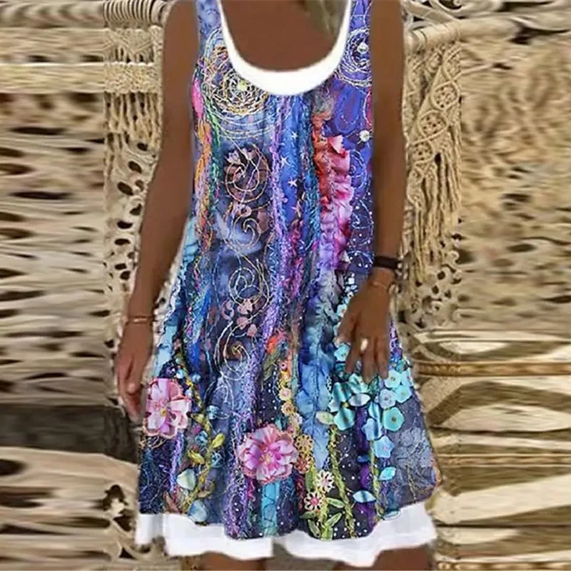 2022 Spring/Summer Round Neck Casual Ladies Dress Sleeveless Botanical Floral 3D Print Knee Length Dress Women A-Line Dress
2022 Spring/Summer Round Neck Casual Ladies Dress Sleeveless Botanical Floral 3D Print Knee Length Dress Women A-Line Dress