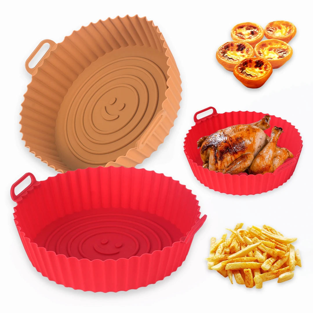 

8.7 Inch Air Fryer Silicone Pot Round Reusable Air Fryers Oven Baking Tray Fried Chicken Basket Mat Replacemen Grill Pan
