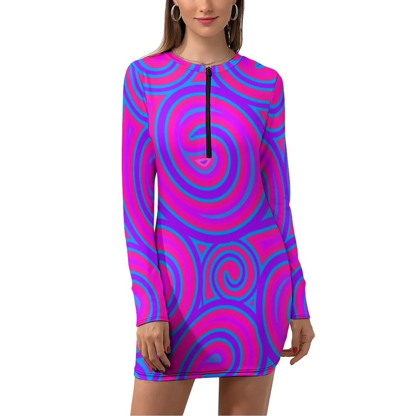 

Psychedelic Trippy Hippy Dress Women Retro Swirl Print Aesthetic Bodycon Dress Spring Long Sleeve Retro Dresses Big Size Vestido