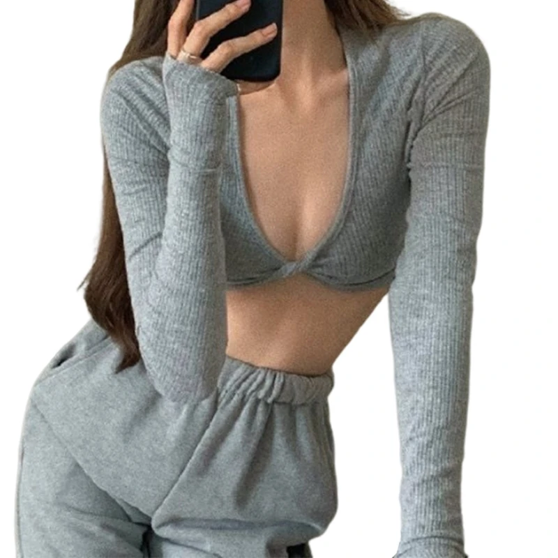 Women's Bodycon Shirt Slim Solid Long Sleeves T-shirt Sexy Deep V-Neck Crop Top Twist Front Shirt for Daily Vacation
Women's Bodycon Shirt Slim Solid Long Sleeves T-shirt Sexy Deep V-Neck Crop Top Twist Front Shirt for Daily Vacation