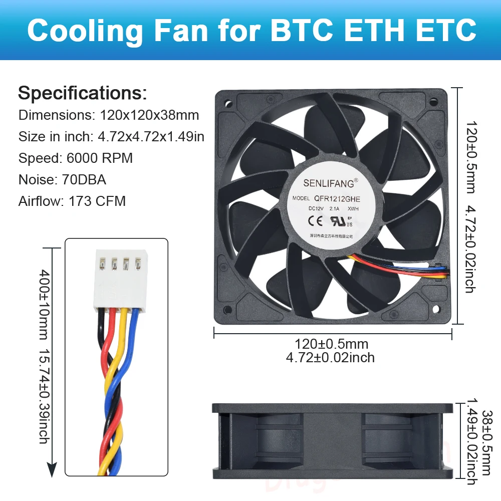 SENLIFANG SG121238BS/QFR1212GHE DC 12V 2.1A S7 S9 T9 L3 BTC ETH шариковый подшипник/охлаждающий вентилятор