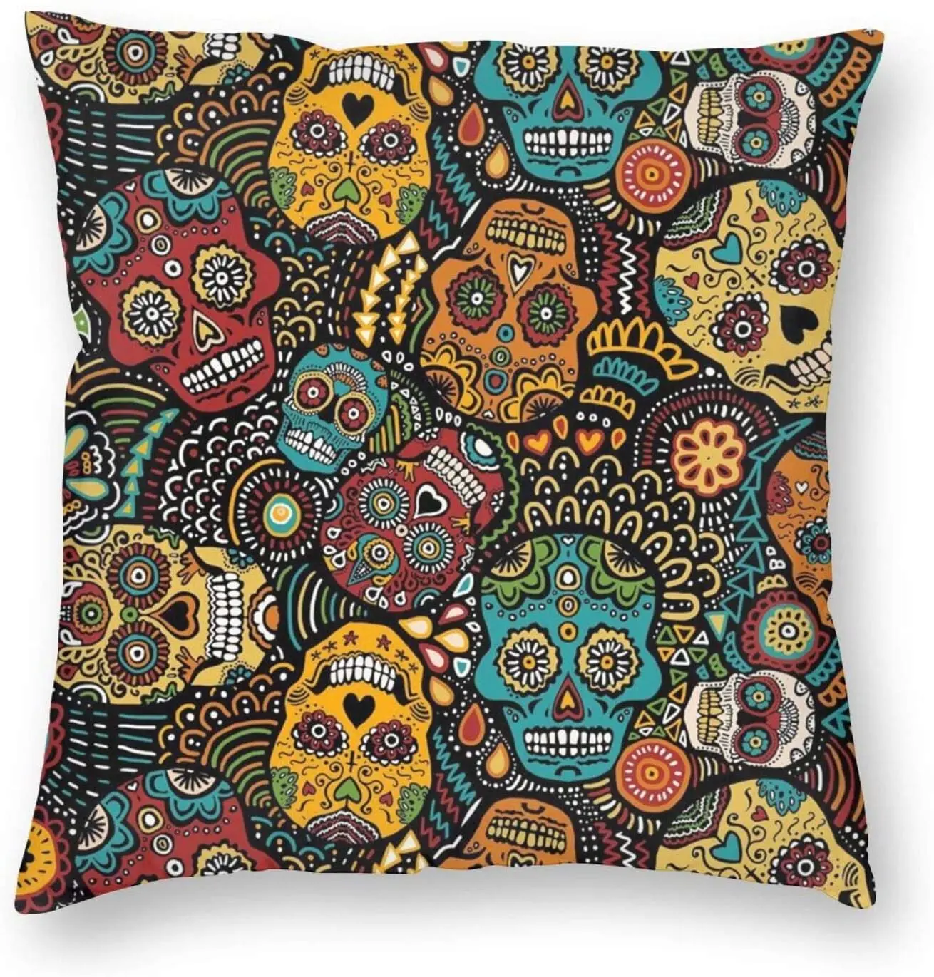 

Mexican Sugar Skulls Throw Pillow Case Cushion Cover Square Standard Home Decorative for Men Women 18x18 Inch
