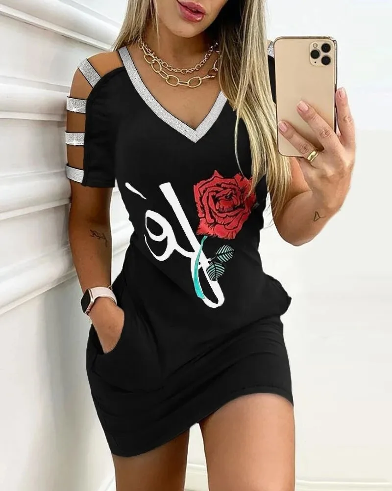 Dress for Women Summer Hollow Out Short Sleeve Bodycon Dress Gothic Style Fashion Floral Rose Print Off Shoulder V-neck Dresses
Dress for Women Summer Hollow Out Short Sleeve Bodycon Dress Gothic Style Fashion Floral Rose Print Off Shoulder V-neck Dresses
