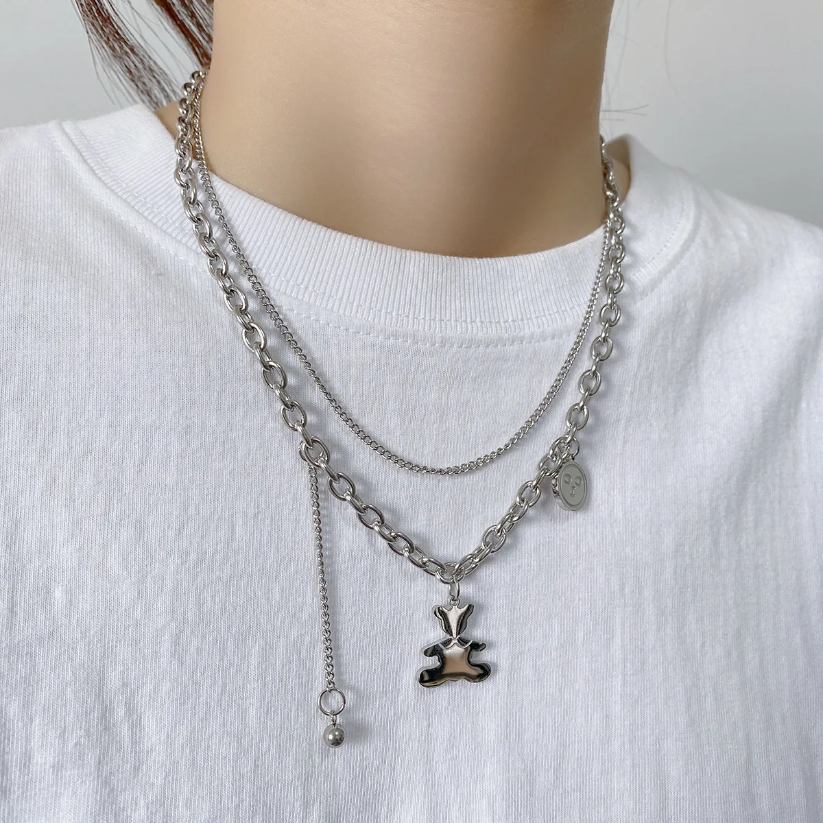 Punk Stainless Steel Teddy Bear Pendant Necklace Cute Animal Long Necklace Fashion Jewelry Valentine's Day Gift for Woman Girls
Punk Stainless Steel Teddy Bear Pendant Necklace Cute Animal Long Necklace Fashion Jewelry Valentine's Day Gift for Woman Girls