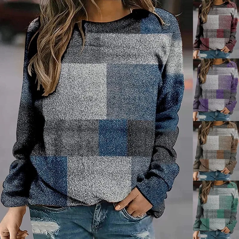 2022 Autumn and Winter Women's Clothing Plaid Loose Shirts Printing Long-sleeved Round Neck T-shirt Tops
2022 Autumn and Winter Women's Clothing Plaid Loose Shirts Printing Long-sleeved Round Neck T-shirt Tops