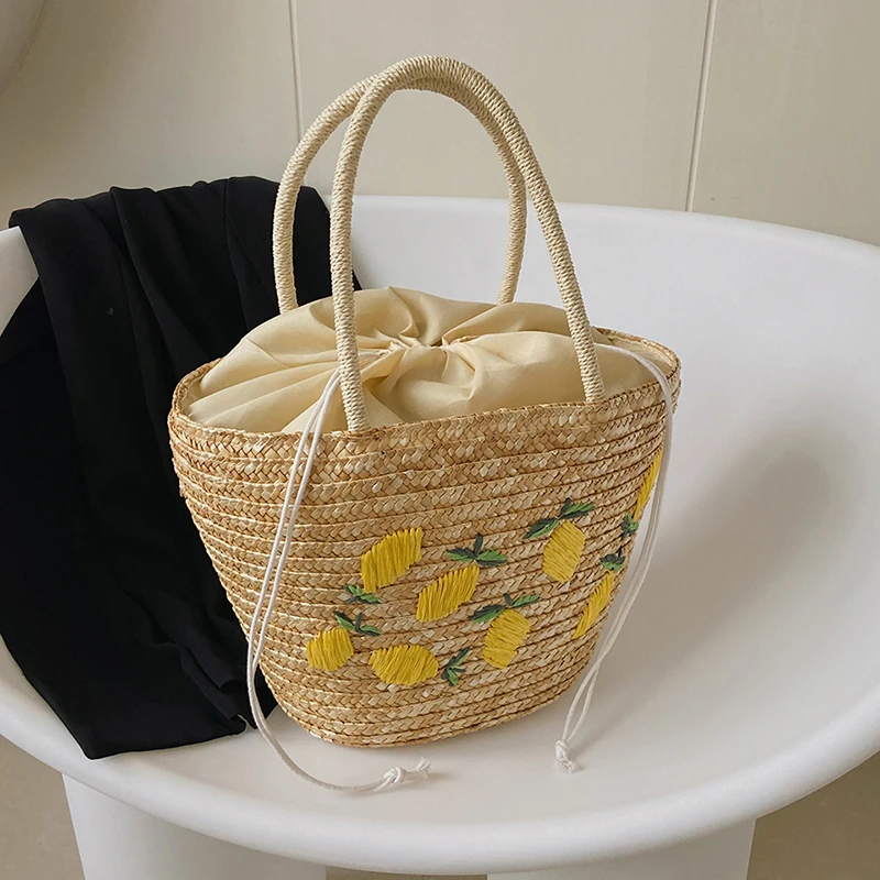 2022 New Hand-weave Straw Women Handbags Luxury Summer Beach Flower Print Straw Drawstring Tote Bags Khaki Beige Handbag femme
2022 New Hand-weave Straw Women Handbags Luxury Summer Beach Flower Print Straw Drawstring Tote Bags Khaki Beige Handbag femme