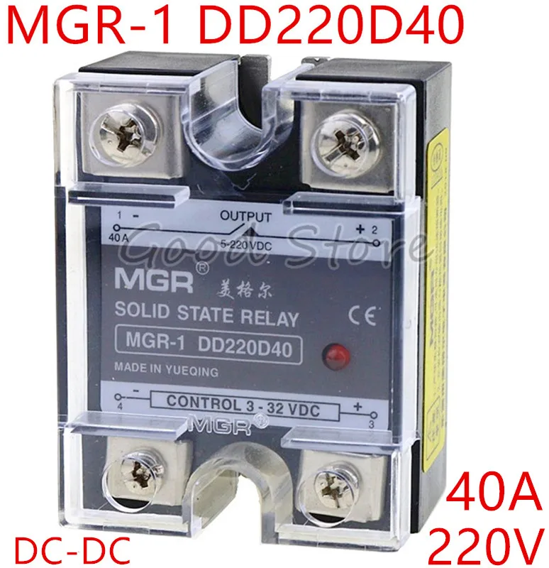SSR 40A MGR-1 DD220D40 Напряжение нагрузки 5-220 В постоянного тока управление постоянным током однофазное твердотельное реле DC-DC 
SSR 40A MGR-1 DD220D40 Напряжение нагрузки 5-220 В постоянного тока управление постоянным током однофазное твердотельное реле DC-DC
