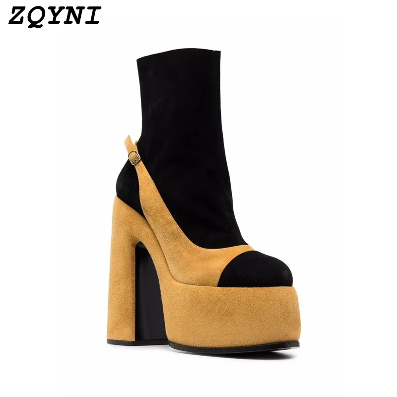 Women's Suede elastic boots: high-quality super-high heels, thick soles, yellow and caramel, women's short sexy ankle boots 
Women's Suede elastic boots: high-quality super-high heels, thick soles, yellow and caramel, women's short sexy ankle boots