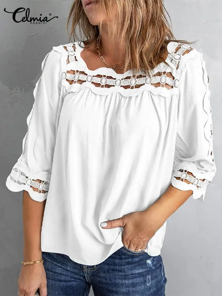 Celmia 3/4 Sleeve Street Tops Fashion Summer Blouses Lace Stitching Women Blusas Hollow Out Holiday Square Collar Casual Chemise
Celmia 3/4 Sleeve Street Tops Fashion Summer Blouses Lace Stitching Women Blusas Hollow Out Holiday Square Collar Casual Chemise
