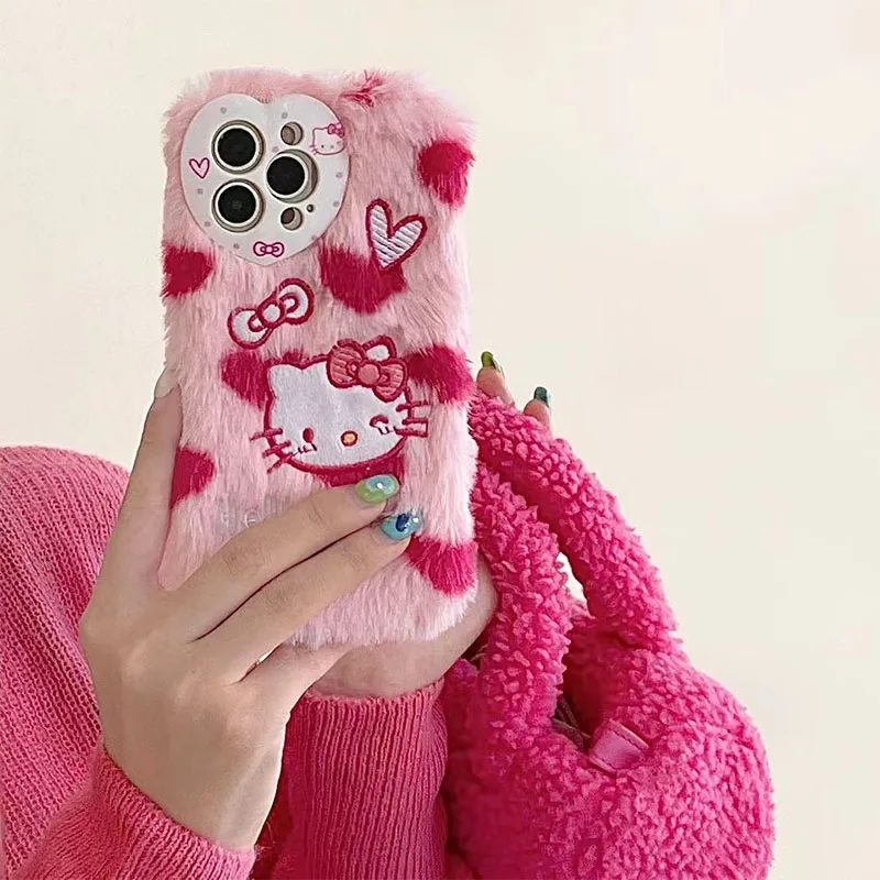 

Плюшевый милый мультяшный чехол Hello Kitty Sanrio для Iphone, плюшевые любимые Чехлы для телефона, аниме плюшевые игрушки для девочек, подарок на день ...
