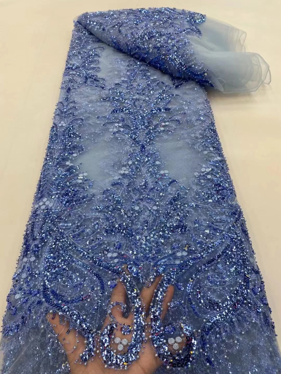 Luxury Sky Blue African Handmade Beads Laces Fabrics High Quality French Tulle Lace Fabric for Bridal Wedding
Luxury Sky Blue African Handmade Beads Laces Fabrics High Quality French Tulle Lace Fabric for Bridal Wedding
