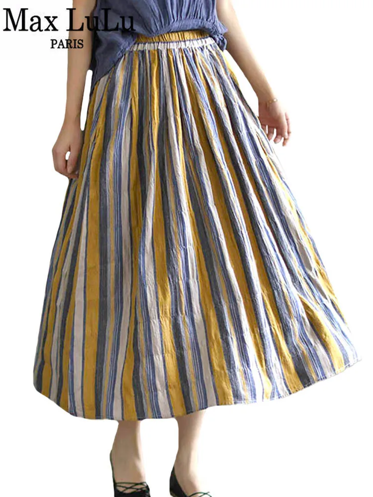 Max LuLu 2022 Summer Fashion Korean Designer Womens Linen Striped Loose Skirts Elastic High Waist Streetwear Vintage Clothing
Max LuLu 2022 Summer Fashion Korean Designer Womens Linen Striped Loose Skirts Elastic High Waist Streetwear Vintage Clothing