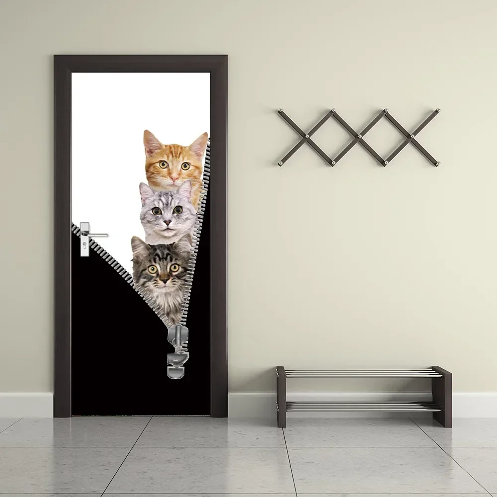 

Наклейка на дверь с милой кошкой, забавные самоклеящиеся обои с котенком для спальни, гостиной, домашних животных, Фреска, плакат на внутренние двери