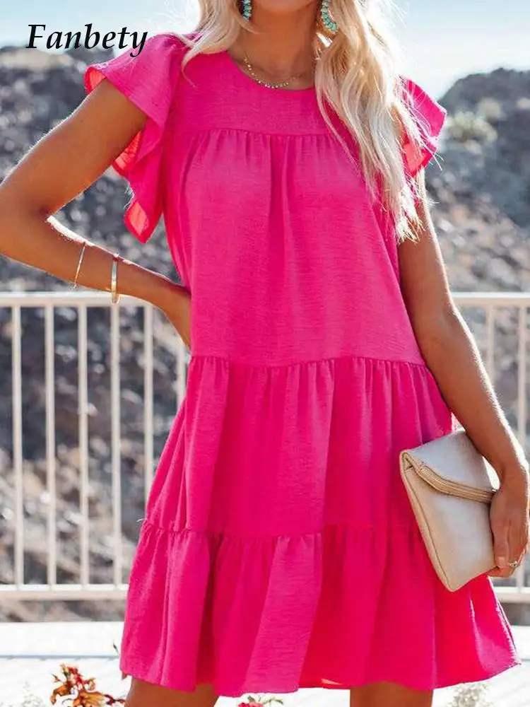 Summer Beach Solid Color Harajuku Mini Dress Women Casual Short Sleeve Ruffle A-Line Dress Fashion O-Neck Pullover Pleated Dress
Summer Beach Solid Color Harajuku Mini Dress Women Casual Short Sleeve Ruffle A-Line Dress Fashion O-Neck Pullover Pleated Dress