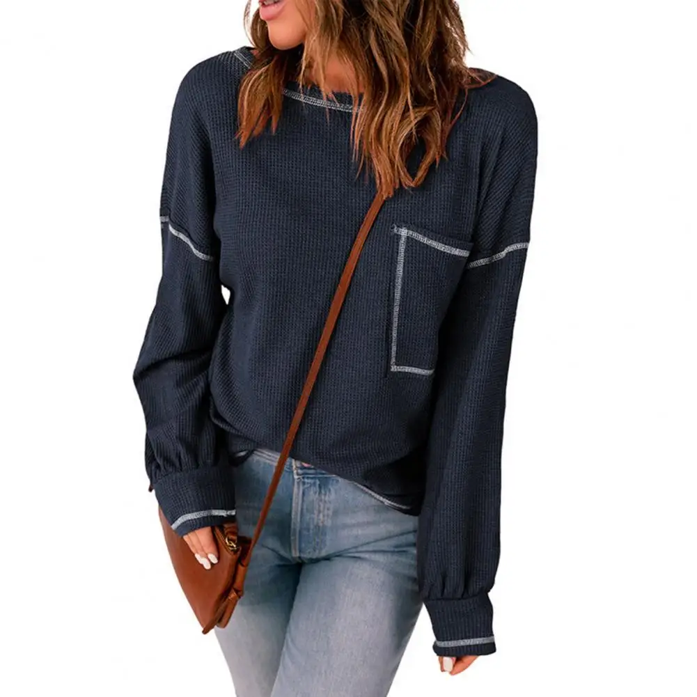 New O-Neck Pocket Patchwork Long Sleeve Pullover Solid Color Knitted Top Autumn Winter Women Waffle Jumpers Female Clothing
New O-Neck Pocket Patchwork Long Sleeve Pullover Solid Color Knitted Top Autumn Winter Women Waffle Jumpers Female Clothing