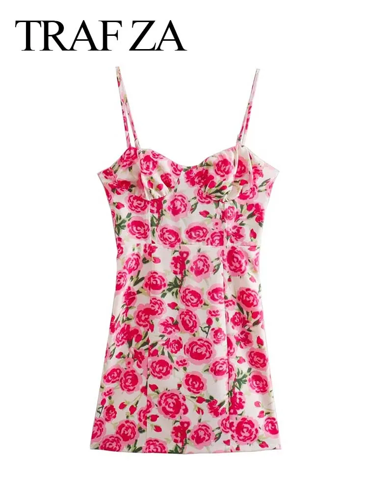 TRAF ZA Fashion Women's Mini Dress Side Zipper Slim Sleeveless Backless Suspender Floral Print Dress Summer Women's Clothing 
TRAF ZA Fashion Women's Mini Dress Side Zipper Slim Sleeveless Backless Suspender Floral Print Dress Summer Women's Clothing