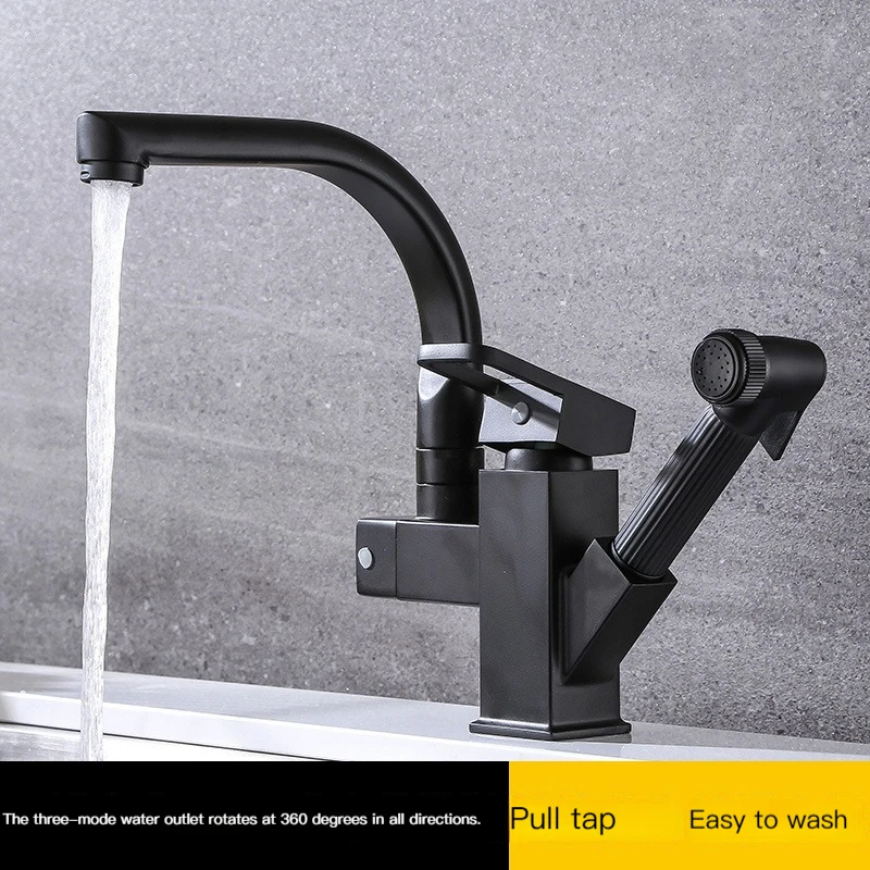 Kitchen pull-out faucet stainless steel pressurized spray gun single-hole hot and cold mixing faucet
Kitchen pull-out faucet stainless steel pressurized spray gun single-hole hot and cold mixing faucet