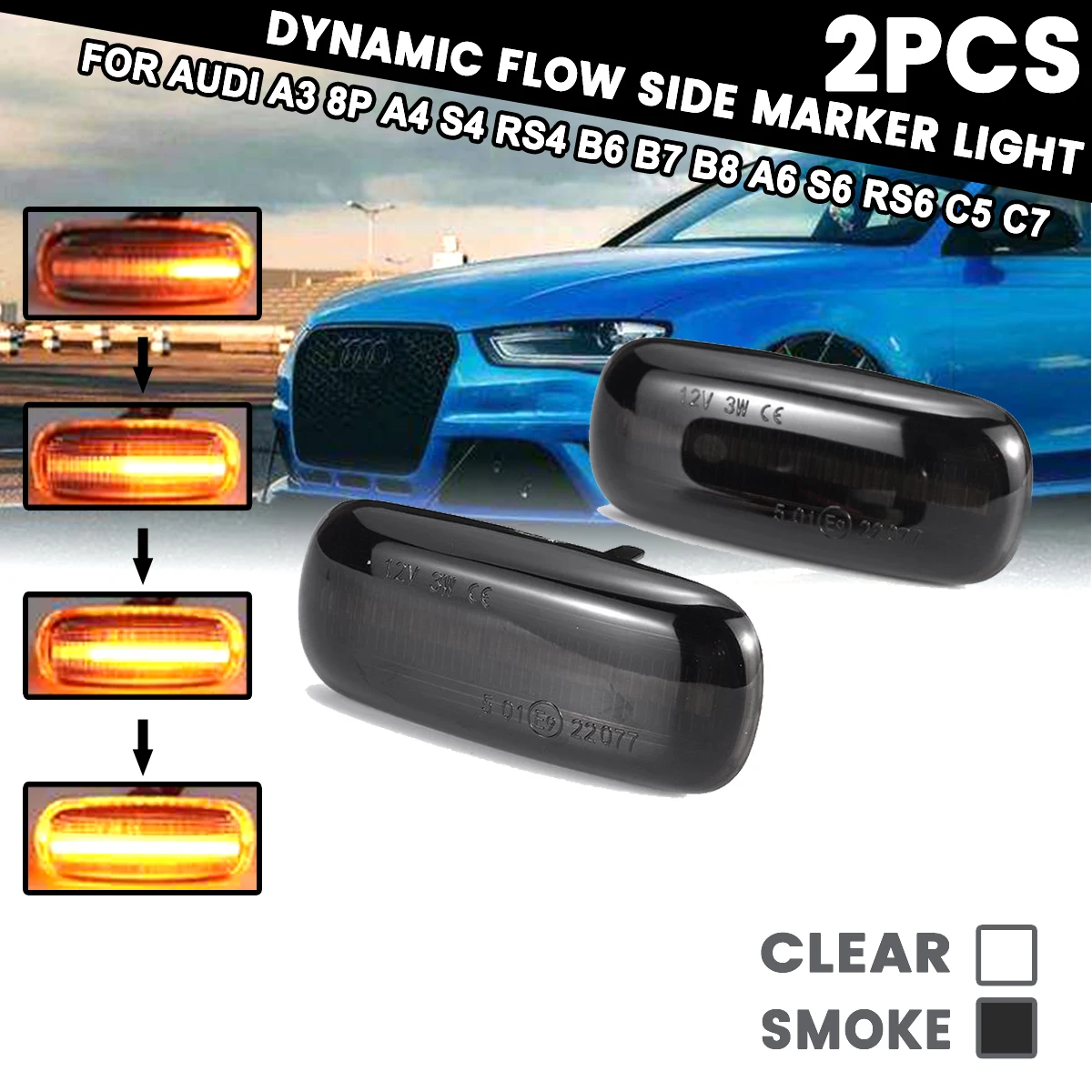 2x LED Dynamic Side Marker Turn Signal Day Light Sequential Blinker Lamps For Audi A3 8P A4 S4 RS4 B6 B7 B8 A6 S6 RS6 C5 C7
2x LED Dynamic Side Marker Turn Signal Day Light Sequential Blinker Lamps For Audi A3 8P A4 S4 RS4 B6 B7 B8 A6 S6 RS6 C5 C7