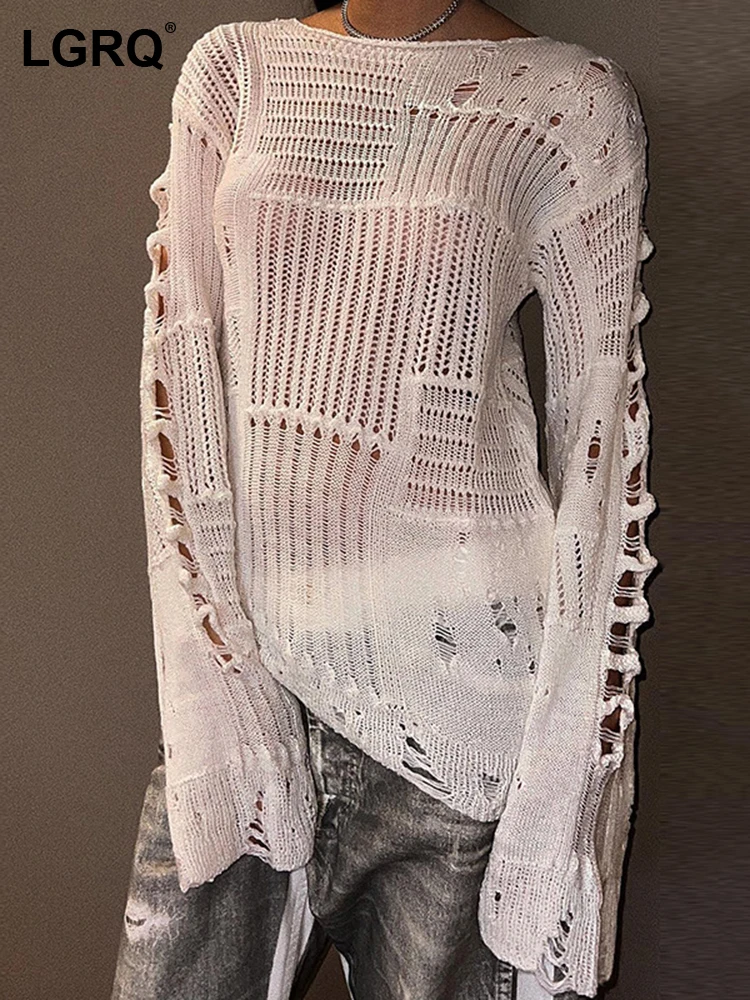 LGRQ Fashion Women's Knitwears New Solid Long Sleeve Patchwork Hollow Out Irregular Bottoming Sweater Female Spring 2023 19J3209
LGRQ Fashion Women's Knitwears New Solid Long Sleeve Patchwork Hollow Out Irregular Bottoming Sweater Female Spring 2023 19J3209