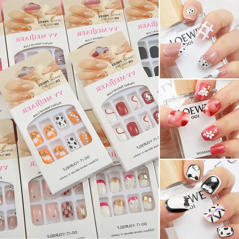 

24Pcs Press on False Nails Art Full Cover Rouge Peach Heart Short Fake Artificial Nails EasyWear Reusable supplies 2023 New