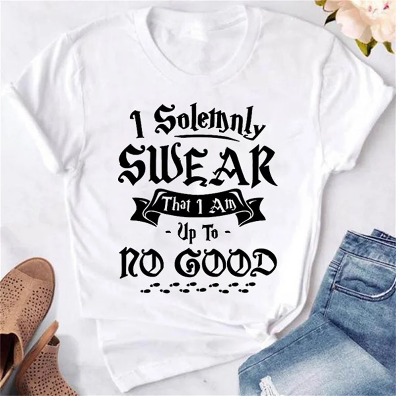Funny I Solemnly Swear That I Am Up To No Good Print T-shirts For Women Summer Round Neck Tee Shirt Fashion Casual T-shirt femme
Funny I Solemnly Swear That I Am Up To No Good Print T-shirts For Women Summer Round Neck Tee Shirt Fashion Casual T-shirt femme