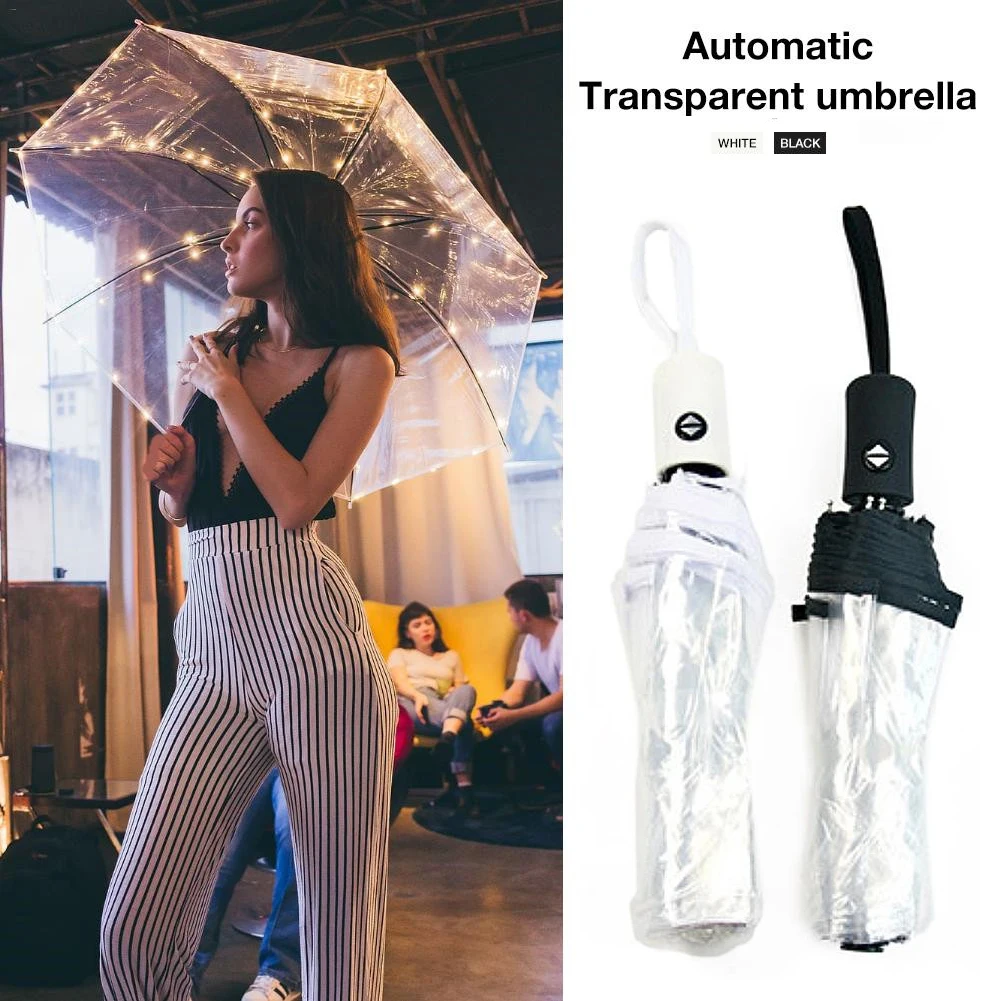 Fully Automatic Transparent Umbrella Three Folding Compact Umbrella Men Women Large Strong Windproof Umbrella Outdoor Rain Gear
Fully Automatic Transparent Umbrella Three Folding Compact Umbrella Men Women Large Strong Windproof Umbrella Outdoor Rain Gear