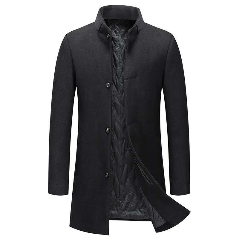 

Men Black Wool Trench Coat Stylish Single Breasted Quilted Lined Wool Blend Pea Coats Men Winter Warm Cashmere Coat Windbreaker