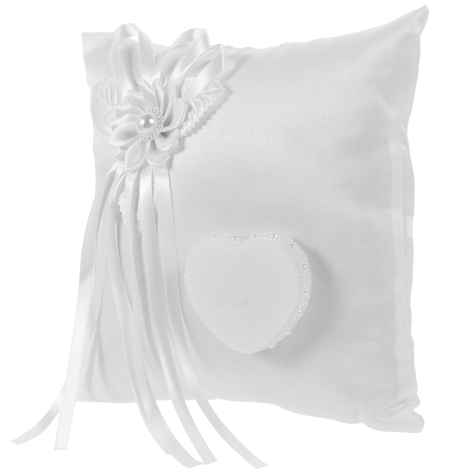 

Ring Pillow Wedding Bearer Cushion Holder Pillows Bridal Lace Box Flower Engagement Pearl Ceremony Jewelry Satin Square White