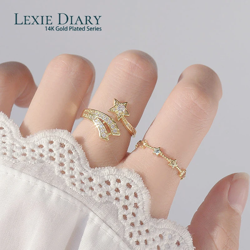 Lexie Diary Open Design Meteor Star Ring for Women Adjustable Shining CZ 14K Real Gold Rings Romantic Bijoux Accessories
Lexie Diary Open Design Meteor Star Ring for Women Adjustable Shining CZ 14K Real Gold Rings Romantic Bijoux Accessories
