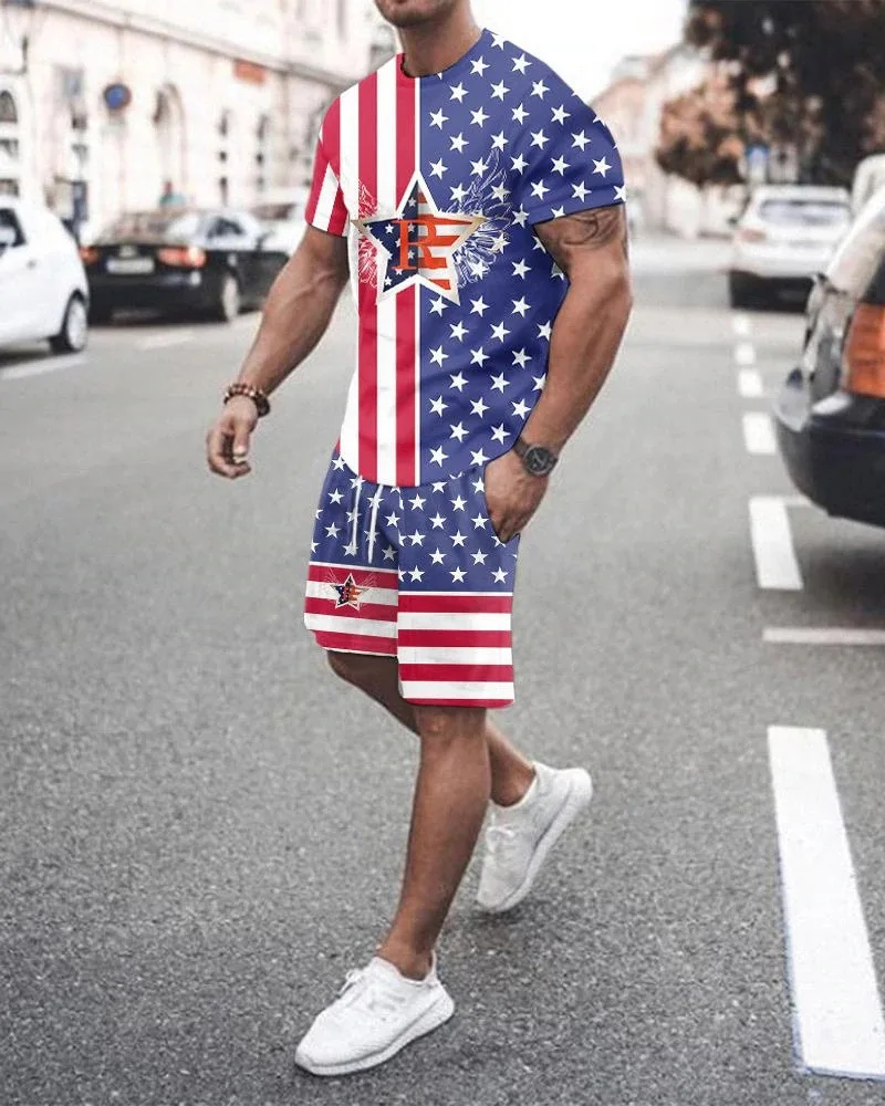 Men's Tracksuit Summer Fashion American flag Short Sleeve T-Shirts Shorts 2 Piece Set Oversized Sportswear O-neck Street Suit
Men's Tracksuit Summer Fashion American flag Short Sleeve T-Shirts Shorts 2 Piece Set Oversized Sportswear O-neck Street Suit