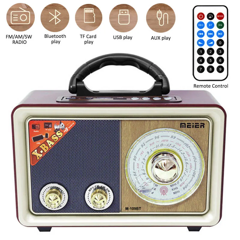 Retro Full Band Radio Portable FM/MW/SW Radio Bluetooth Speaker Remote Control Wooden Music Player Support USB/TF Card/AUX Play
Retro Full Band Radio Portable FM/MW/SW Radio Bluetooth Speaker Remote Control Wooden Music Player Support USB/TF Card/AUX Play