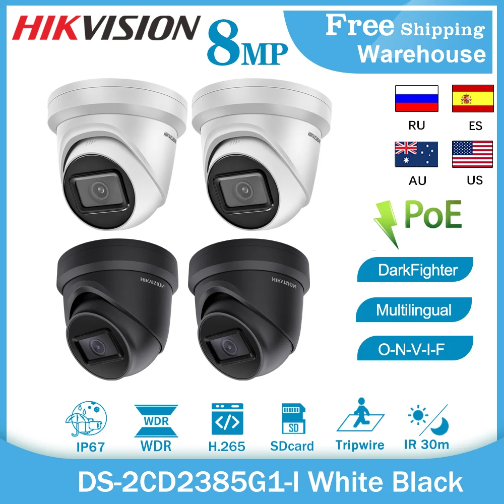 Hikvision 8MP Security Camera DS-2CD2385G1-I 4K DarkFighter PoE IP67 H.265+ IR 30m Turret Network CCTV IP Webcam Face Detection
Hikvision 8MP Security Camera DS-2CD2385G1-I 4K DarkFighter PoE IP67 H.265+ IR 30m Turret Network CCTV IP Webcam Face Detection