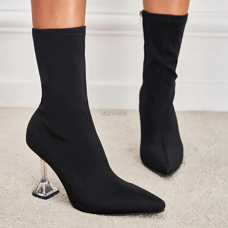 Autumn New Elastic Short Boots Women's Pointed Transparent Wine Cup Heel Calf Boots Thin Black Large Women's Boots Size 35-42
Autumn New Elastic Short Boots Women's Pointed Transparent Wine Cup Heel Calf Boots Thin Black Large Women's Boots Size 35-42