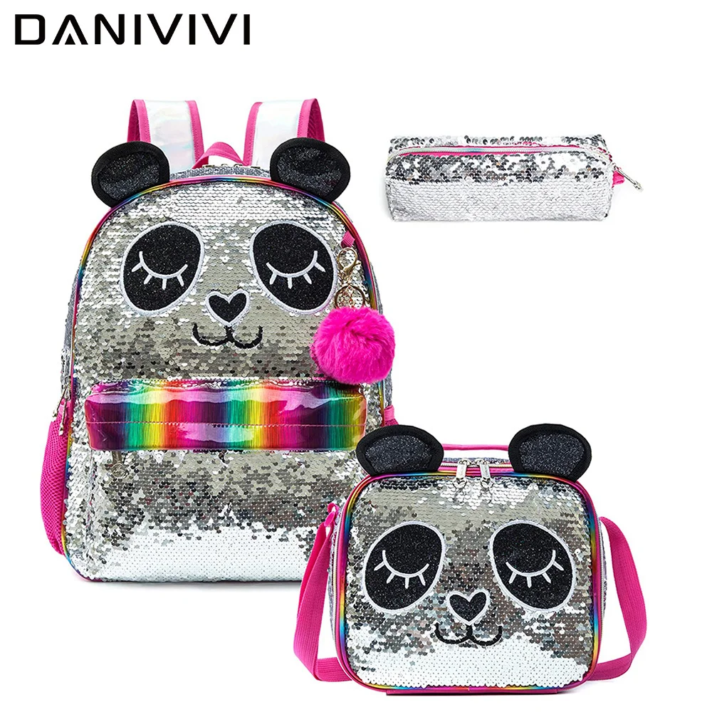 2023 Kids Girls Panada Silver Sequin Backpacks for Teen Girls Kids Schoolbags with Lunch Box and Pencil Case Book Bags 16" 3PCS 
2023 Kids Girls Panada Silver Sequin Backpacks for Teen Girls Kids Schoolbags with Lunch Box and Pencil Case Book Bags 16" 3PCS