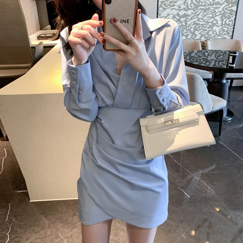 Elegant Office Lady Irregular Slim Wrapped Hip Dresses Women 2023 Fashion Korean New Long Sleeve Blue High Waist Shirt Dress
Elegant Office Lady Irregular Slim Wrapped Hip Dresses Women 2023 Fashion Korean New Long Sleeve Blue High Waist Shirt Dress