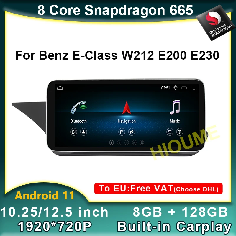 

10.25"/12.5" 8+128G Snapdragon 665 Android 11 Car Multimedia Player GPS Radio for Mercedes Benz E Class W212 E200 E230 E260 E300