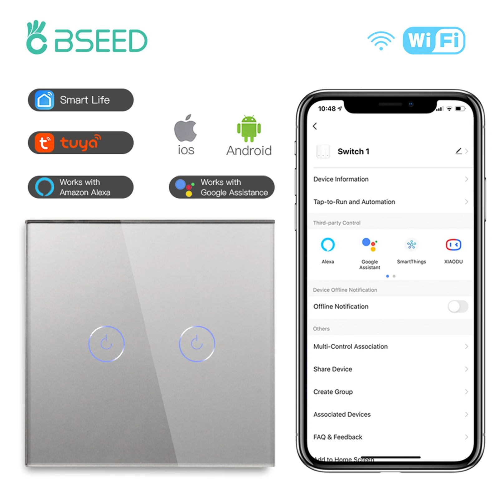 BSEED Сенсорный Wi-Fi переключатель света 1/2/3 Gang
BSEED Сенсорный Wi-Fi переключатель света 1/2/3 Gang